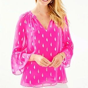 Lilly Pulitzer Silk and Metallic Matilda Top-‎ XS
